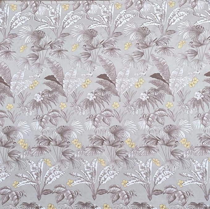 Taupe Grey Leaves King Size Bedsheets with 2 Large Pillow Covers