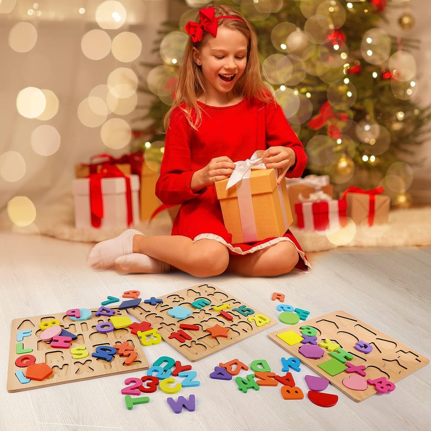 SET OF 3 - Wooden Learning Educational Board for Kids, Activity Toys for Toddlers & Preschoolers ( ABCD + NUMBER + COLOR & SHAPE BOARD)