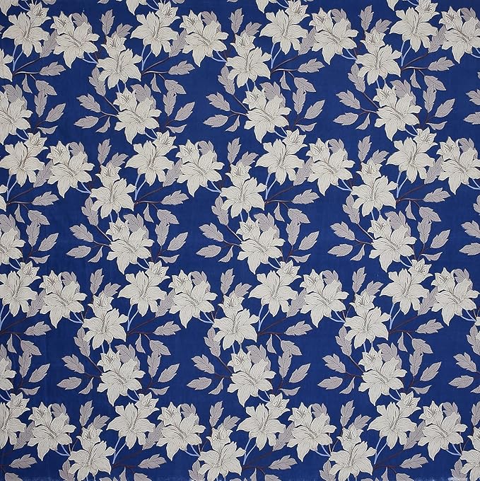 Blue Floral Printed Cotton Elastic Corner Fitted Bedsheet Set Includes 2 Pillow Covers