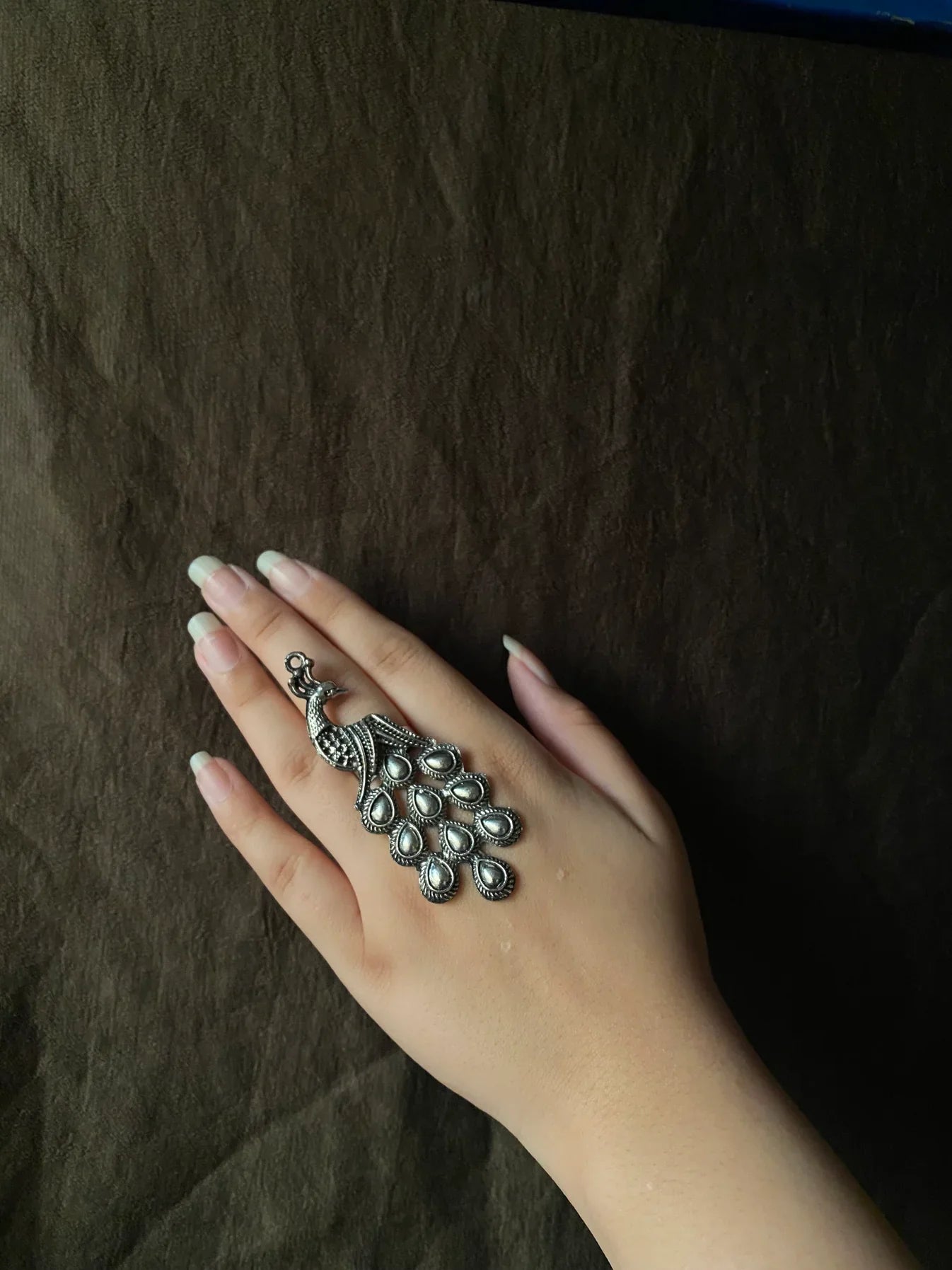 Peacock Style Oxidised Silver Plated Adjustable Big Ring – Lightweight Bollywood Statement Ring for Girls & Women