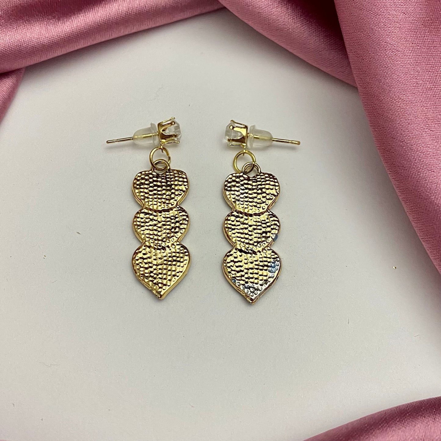 Blue Triple Heart Korean Earrings