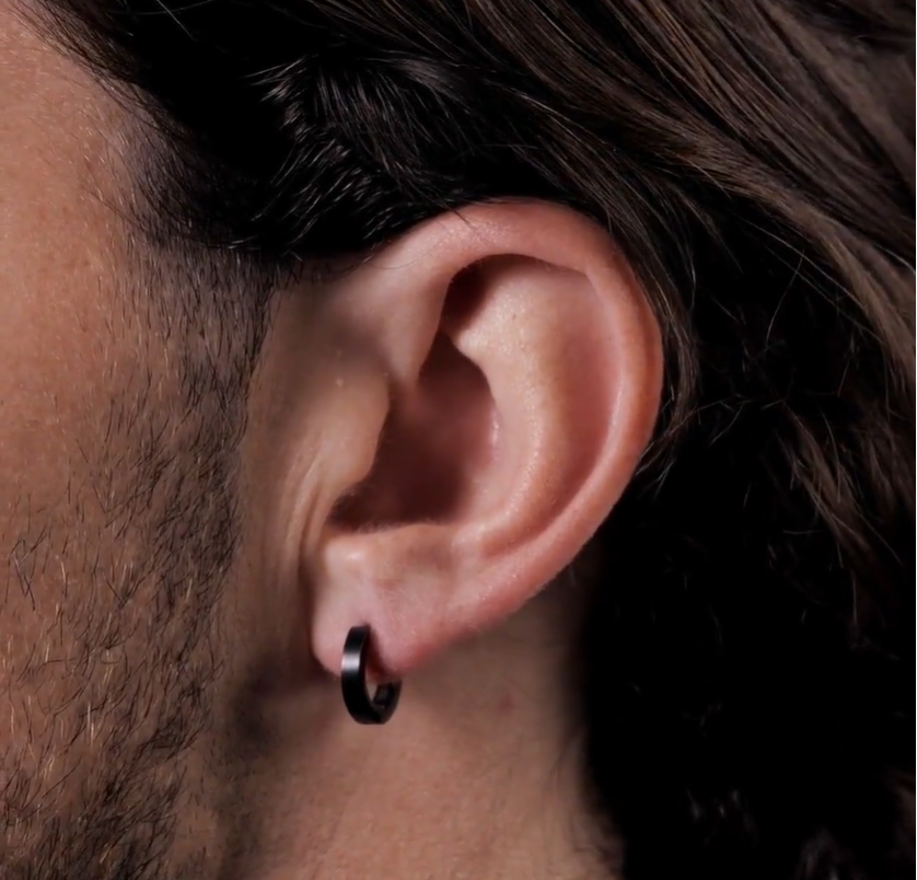 Men's Black Huggie Hoop Earrings
