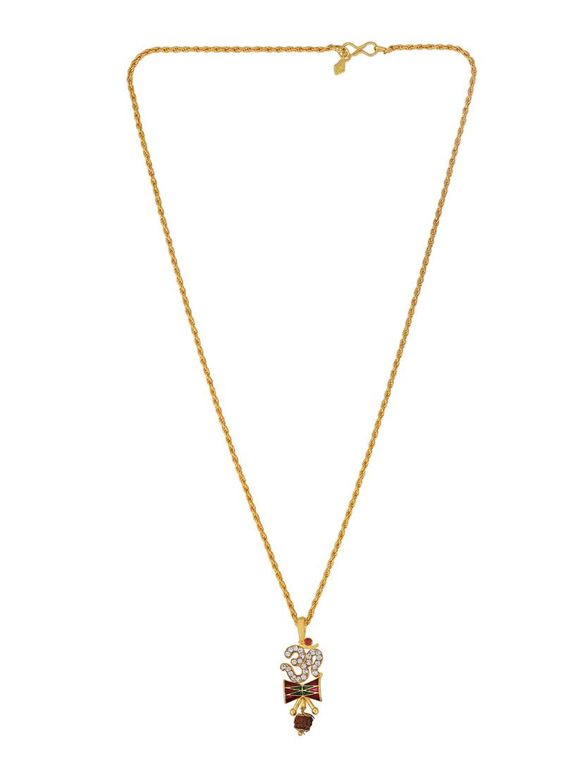 24K Gold-Plated Om Pendant with Rudraksha Beads & Damru Design