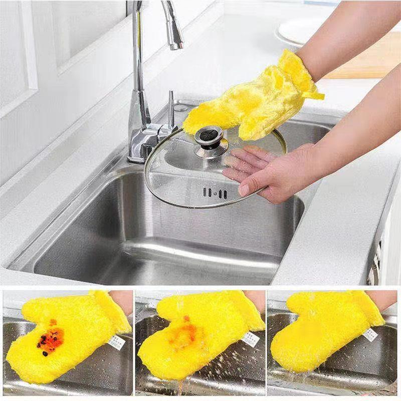 FIBER REUSABLE MULTIPURPOSE DISHWASHING GLOVES HOUSEHOLD KITCHEN
