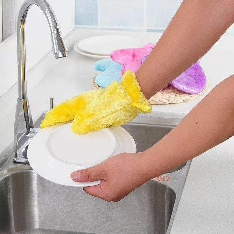 FIBER REUSABLE MULTIPURPOSE DISHWASHING GLOVES HOUSEHOLD KITCHEN