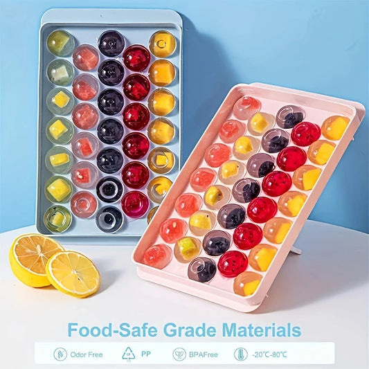 BUY1 GET1 FREE Premium Ice Trays – 33 Diamond Spheres, Stackable, Pastel Pink-Blue-Green, Easy-Release, Food-Grade, Perfect for Cocktails.