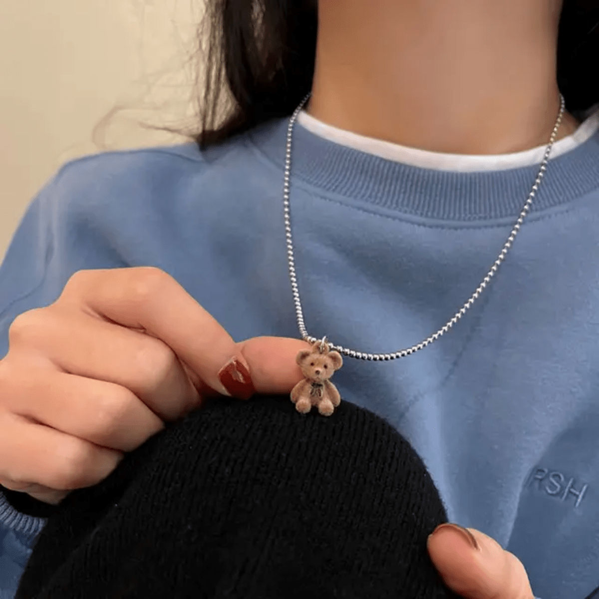 Flocking Bear Pendant Necklaces