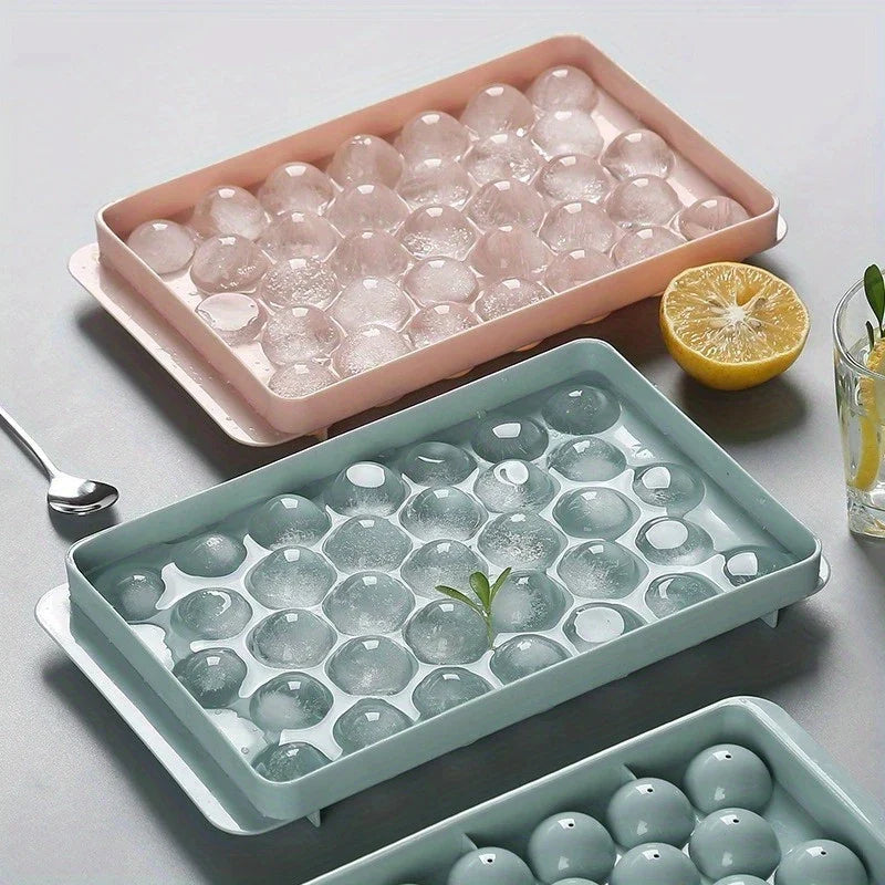 BUY1 GET1 FREE Premium Ice Trays – 33 Diamond Spheres, Stackable, Pastel Pink-Blue-Green, Easy-Release, Food-Grade, Perfect for Cocktails.