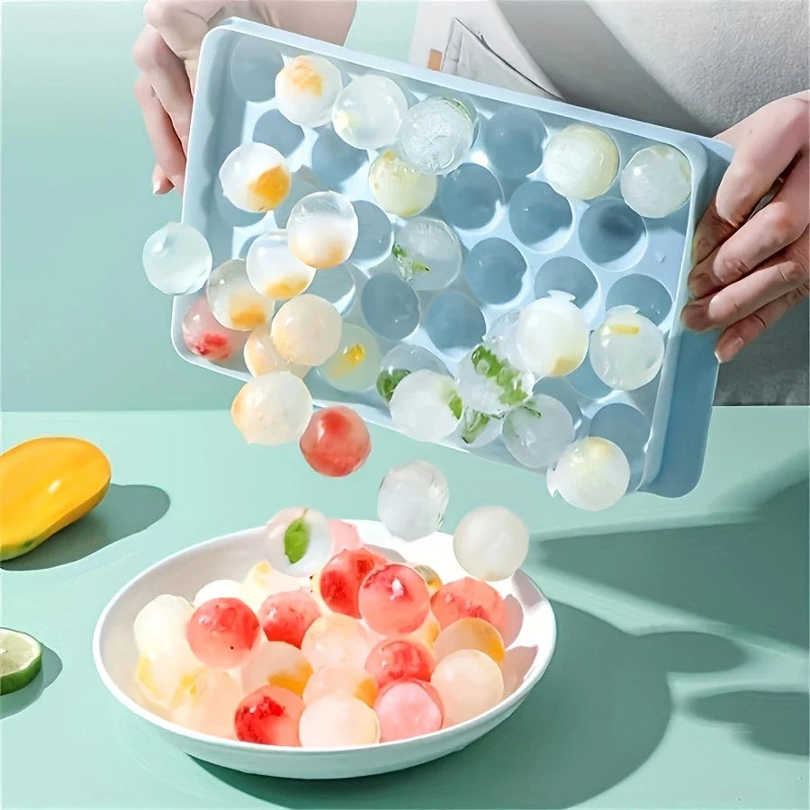BUY1 GET1 FREE Premium Ice Trays – 33 Diamond Spheres, Stackable, Pastel Pink-Blue-Green, Easy-Release, Food-Grade, Perfect for Cocktails.