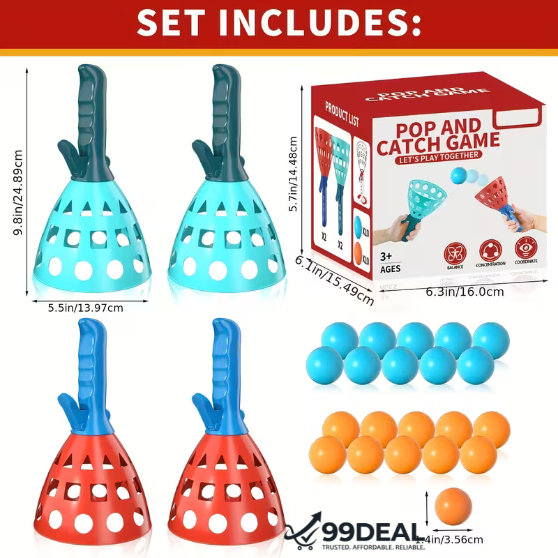 Kids Reaction Booster Play Kit – Fast Catch Action Game for Growing Champions | Dual Catch Cups & Soft Play Balls + GET FREE 6 BALL Extra, extra 6 boll