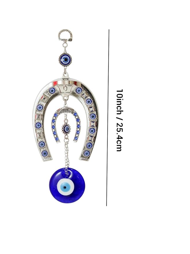 Horse Shoe Blue Evil Eye Wall Hanging For Home Entrance Door Car Office (metal)