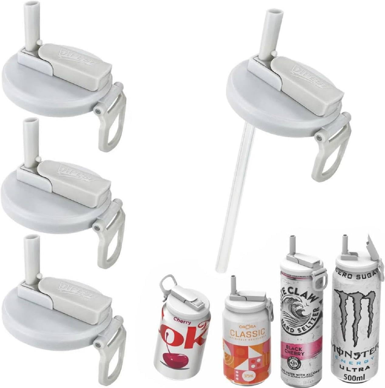 Reusable Soda Can Covers with Straw | Flip-Top Drinking Lid for Soft Drinks, Energy Drinks & Beer Cans | BPA-Free Leak-Proof Can Lid (Pack of 2)