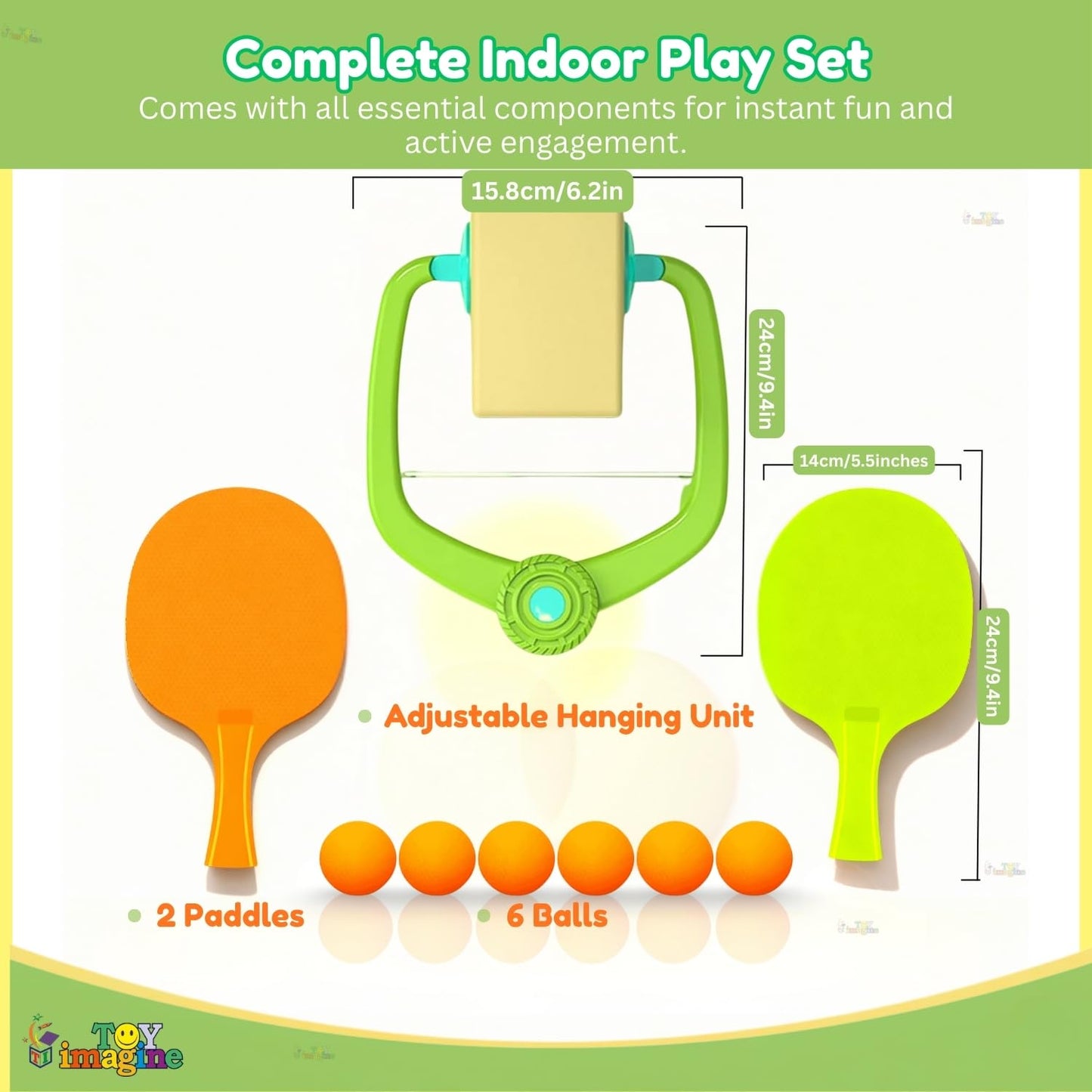 Kids Indoor Reflex Training Game | Hanging Ping Pong Practice Set with Door Mount Design, 2 Bats & Balls