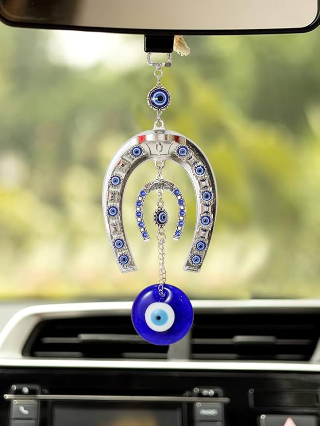 Horse Shoe Blue Evil Eye Wall Hanging For Home Entrance Door Car Office (metal)
