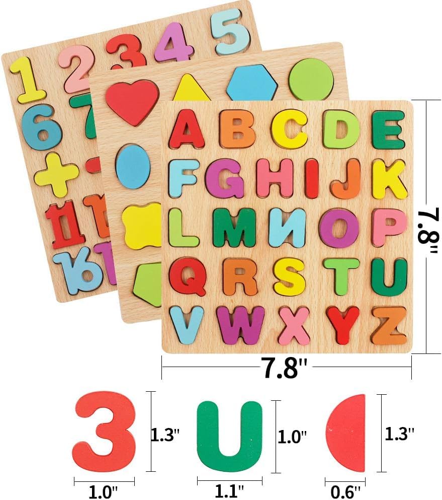 SET OF 3 - Wooden Learning Educational  Board for Kids, Activity Toys for Toddlers & Preschoolers ( ABCD + NUMBER + COLOR & SHAPE BOARD)
