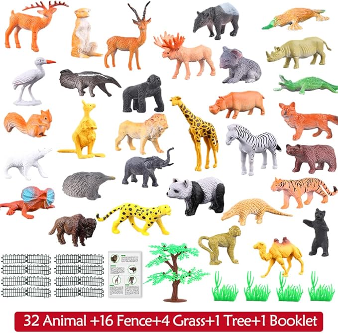 Realistic Mini Animal Figurines – Lion, Hippo, Tiger, Bear & More Safari Animals – Plastic Educational Toys for Kids