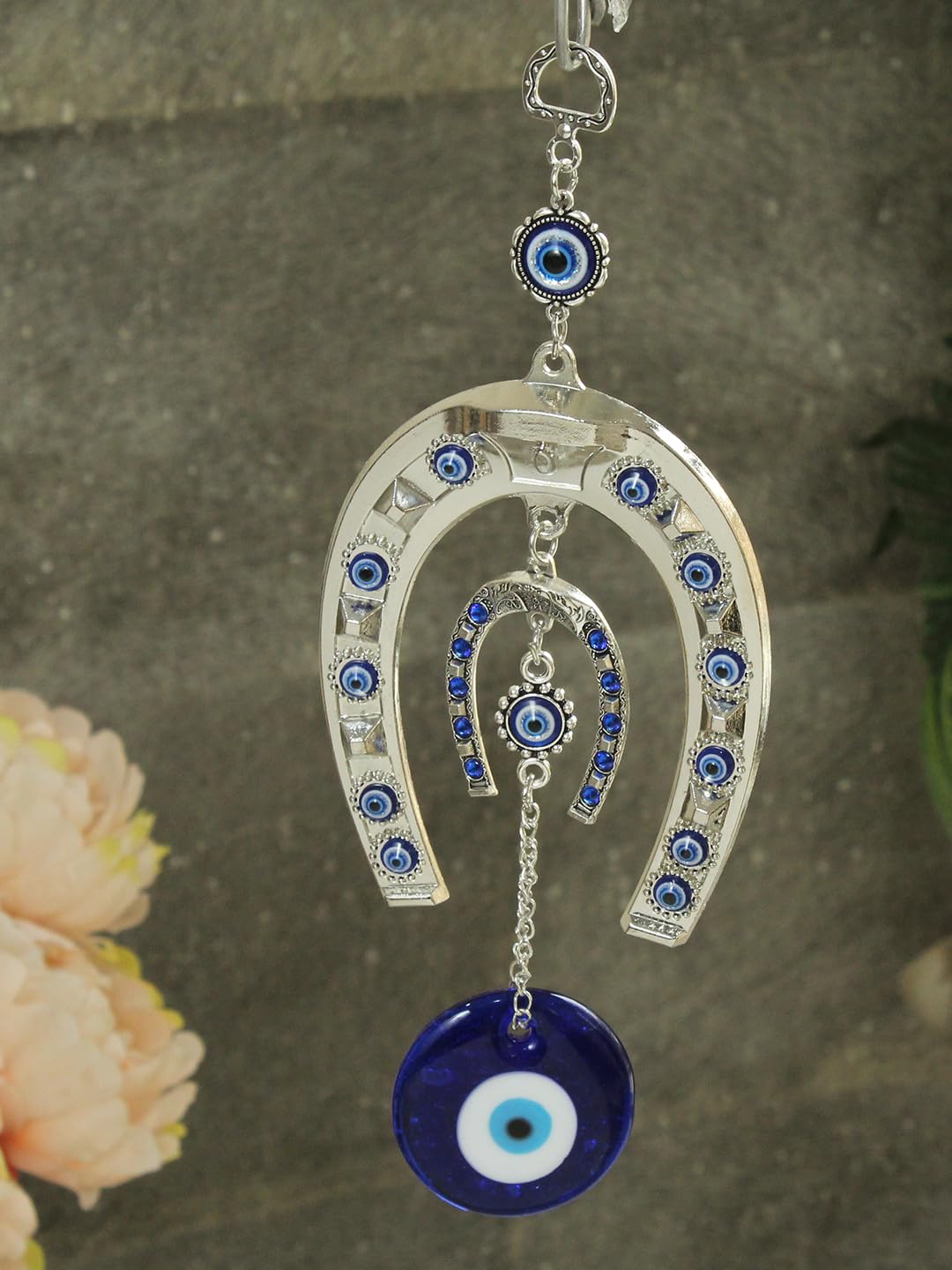 Horse Shoe Blue Evil Eye Wall Hanging For Home Entrance Door Car Office (metal)