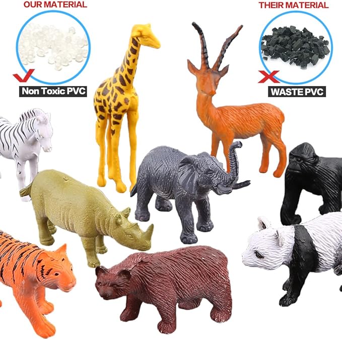 Realistic Mini Animal Figurines – Lion, Hippo, Tiger, Bear & More Safari Animals – Plastic Educational Toys for Kids