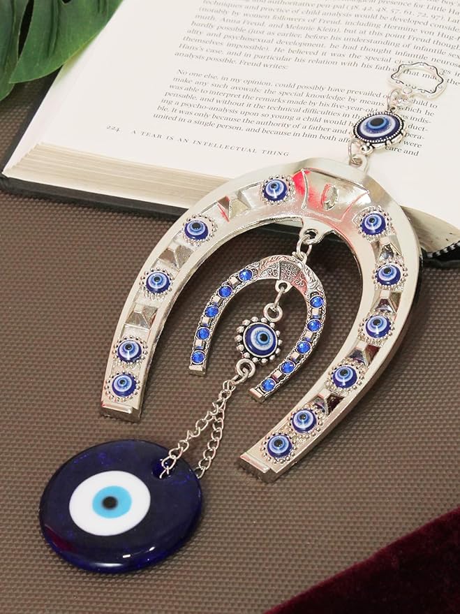 Horse Shoe Blue Evil Eye Wall Hanging For Home Entrance Door Car Office (metal)