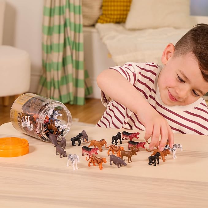 Realistic Mini Animal Figurines – Lion, Hippo, Tiger, Bear & More Safari Animals – Plastic Educational Toys for Kids