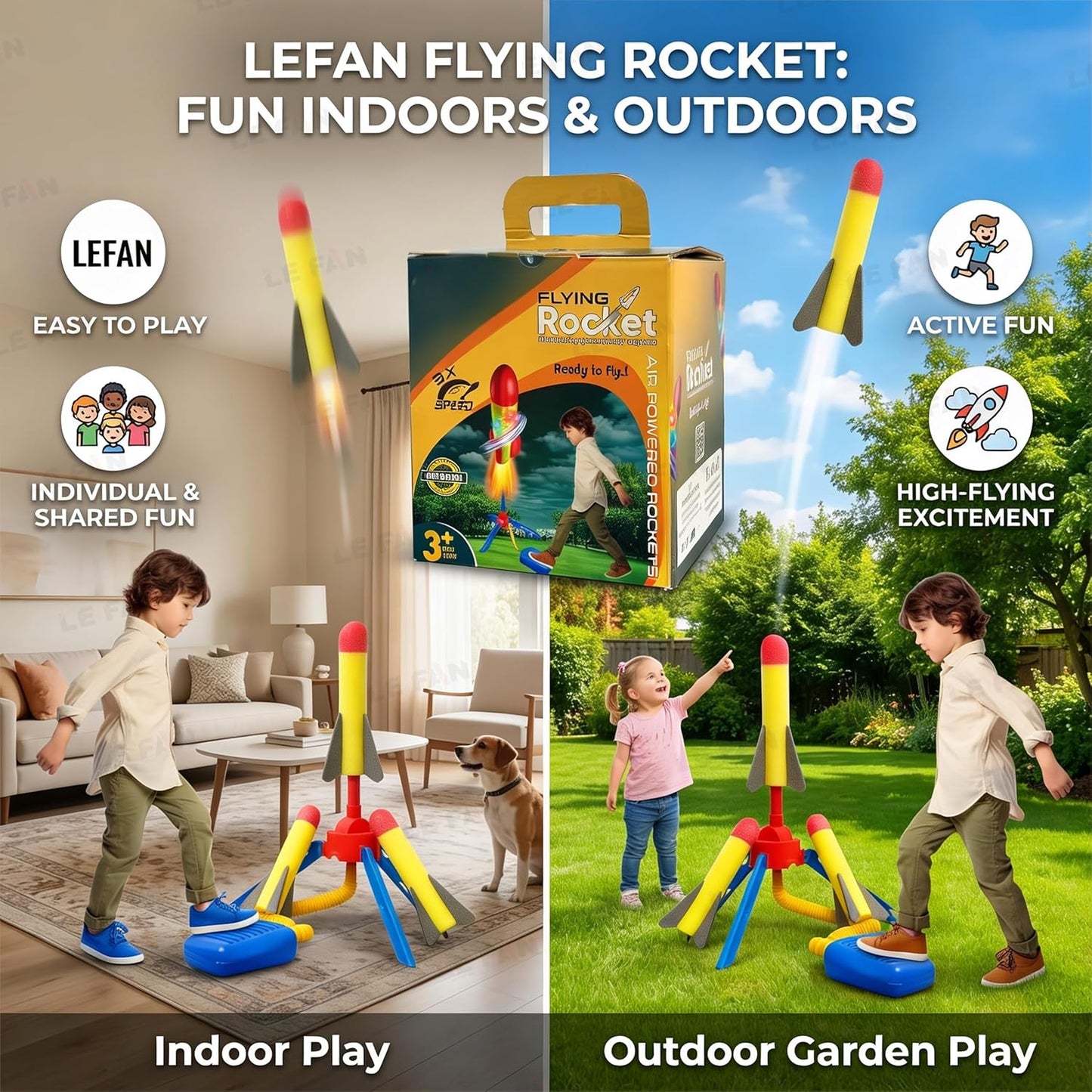 Air Powered Flying Rocket Toy for Kids, Foam Rocket Launcher Set with Foot Pump, Indoor & Outdoor Garden Game for Boys & Girls Age 3 4 5 6 7 8+ Flies Up to 150 ft No Batteries Required