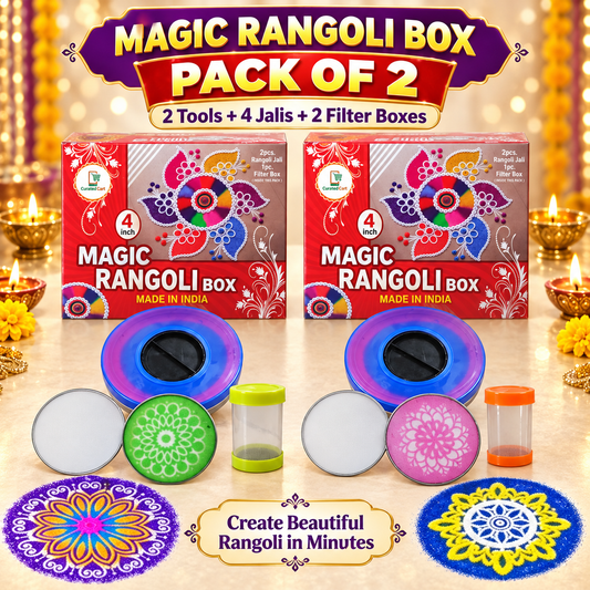 RangoliTwirl™ 4-Inch Magic Rotating Rangoli Maker Kit with 2 Design Jalis & Filter Box – Buy 1 Get 1 FREE 🌈🪔✨