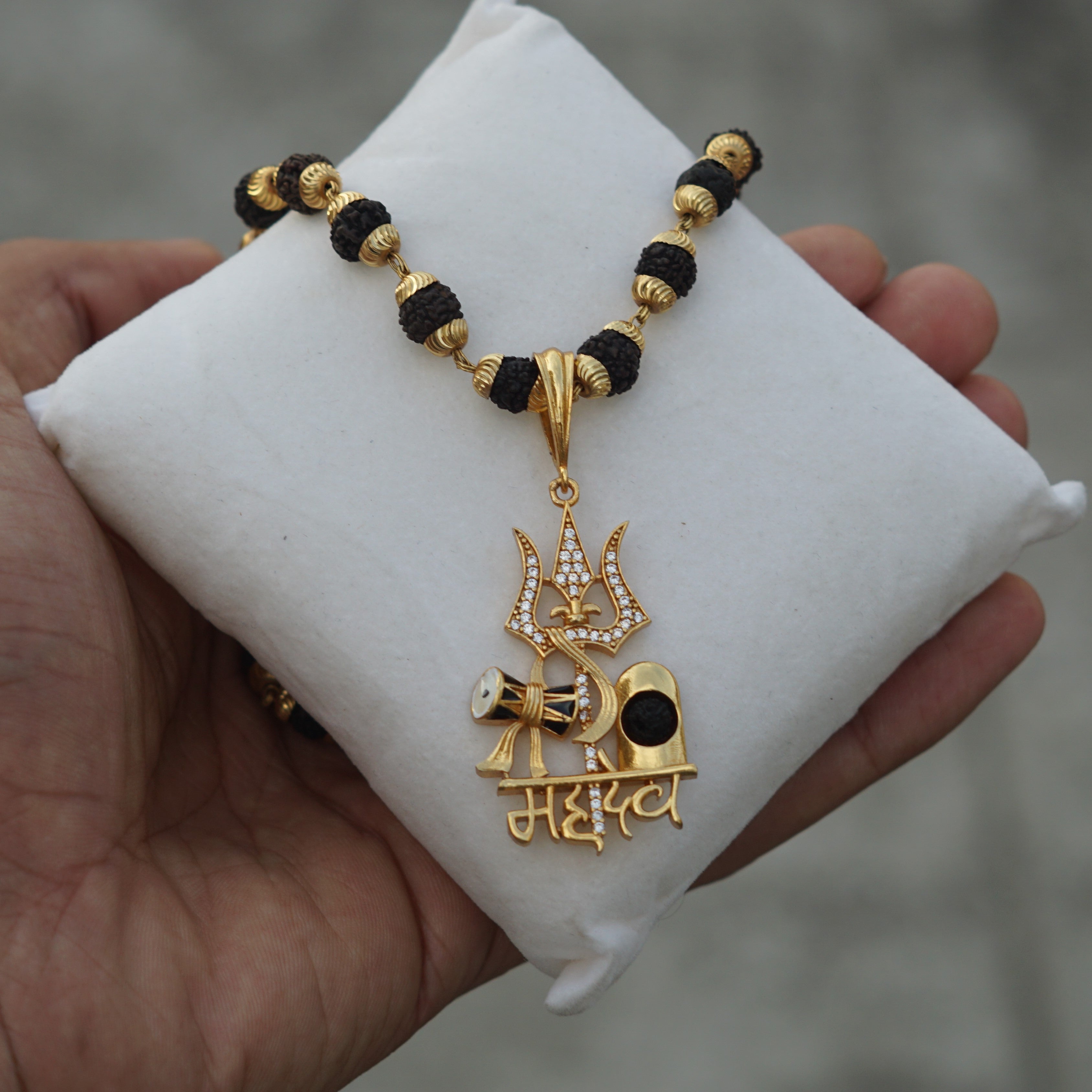 24k Gold Plated Mahadev Rudraksha Mala with Pendant