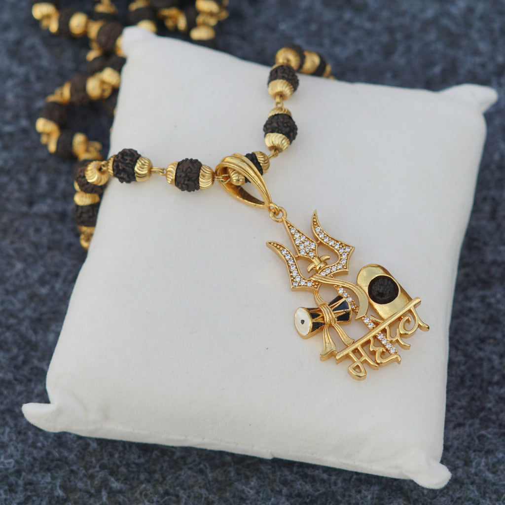 24k Gold Plated Mahadev Rudraksha Mala with Pendant