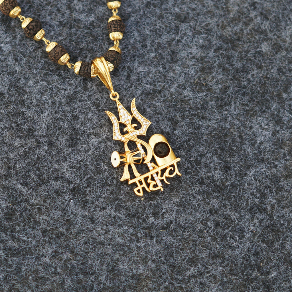 24k Gold Plated Mahadev Rudraksha Mala with Pendant