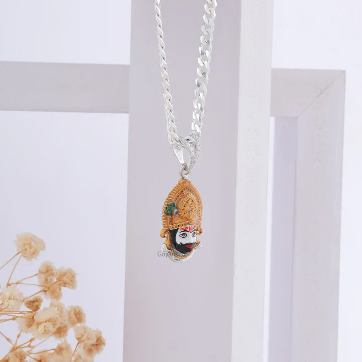 Khatu Shyam Enamel Silver Plated Pendant – Divine Lord Shyam Spiritual Jewelry