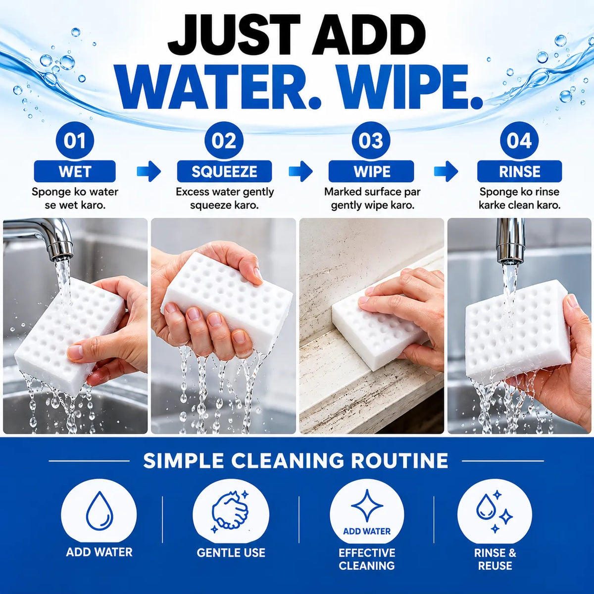Buy 2 Get 2 FREE - High-Density Multi-Surface Cleaning Sponge – Tough Stain & Dirt Remover ( Pack of 4 pcs )