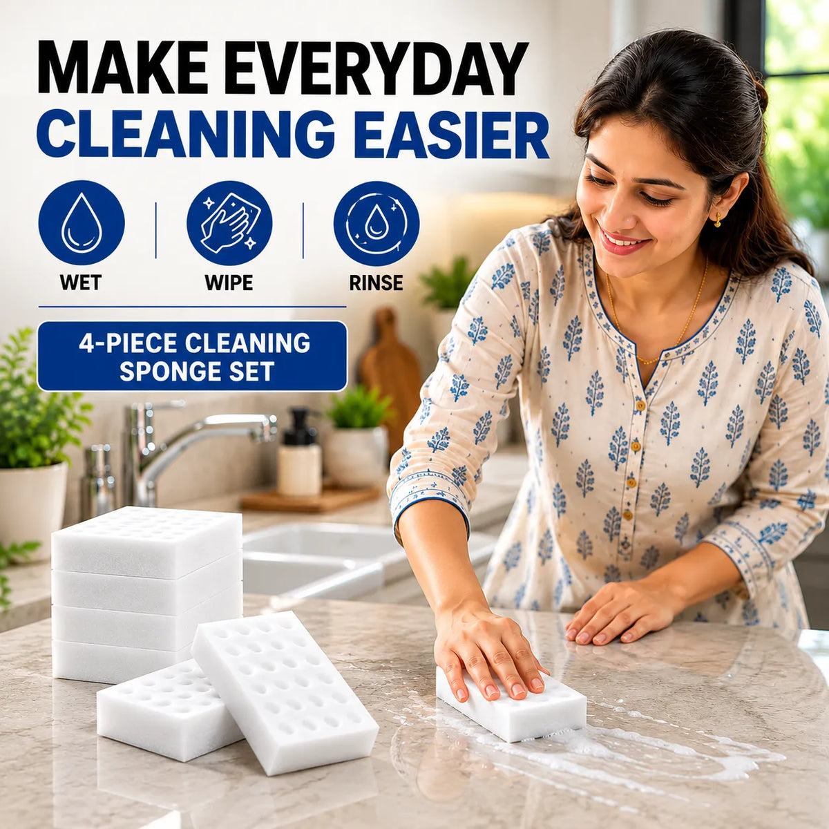 Buy 2 Get 2 FREE - High-Density Multi-Surface Cleaning Sponge – Tough Stain & Dirt Remover ( Pack of 4 pcs )