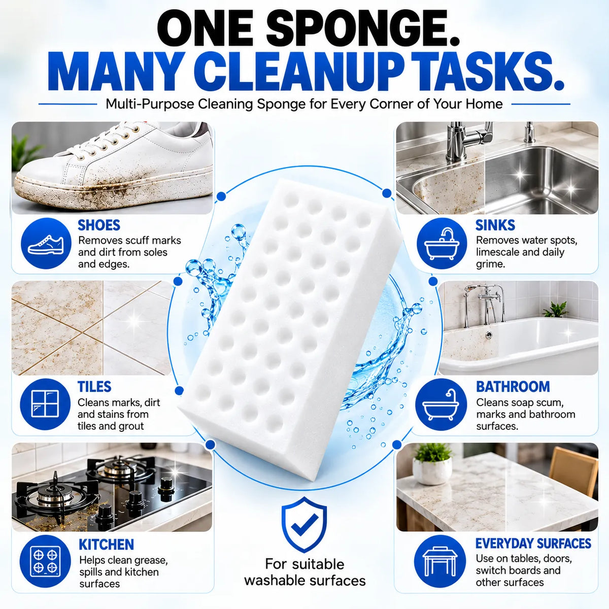 Buy 2 Get 2 FREE - High-Density Multi-Surface Cleaning Sponge – Tough Stain & Dirt Remover ( Pack of 4 pcs )