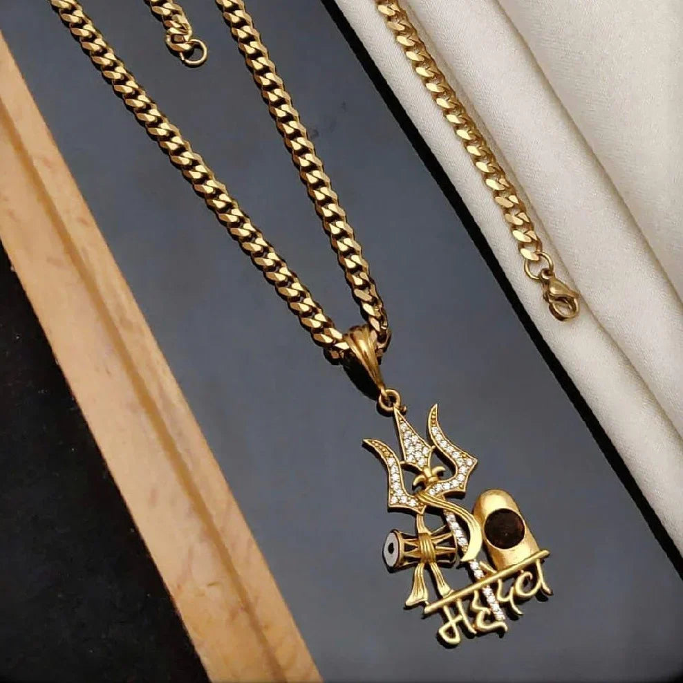 24k Gold Plated Mahadev Rudraksha Mala with Pendant