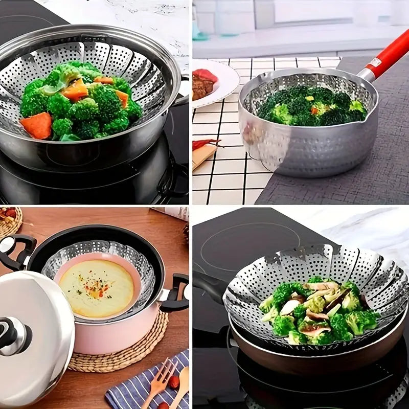 Premium Stainless Steel Vegetable Steamer Basket – Adjustable, Foldable Design for Broccoli & Veggies, Versatile & Durable Kitchen Essential