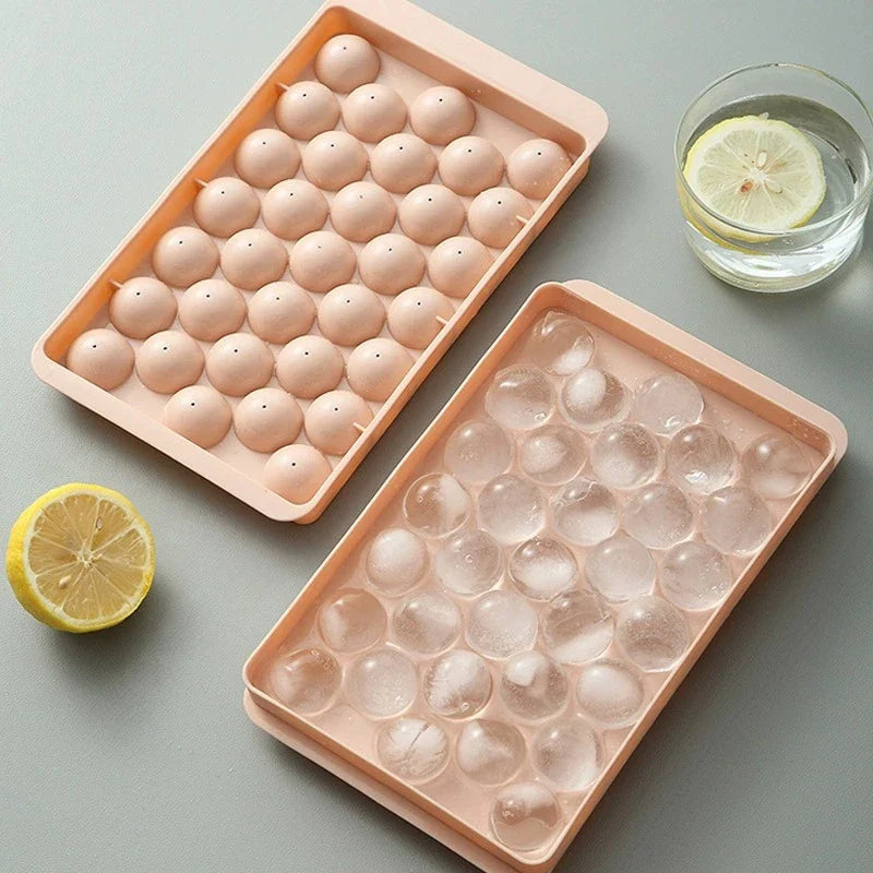BUY1 GET1 FREE Premium Ice Trays – 33 Diamond Spheres, Stackable, Pastel Pink-Blue-Green, Easy-Release, Food-Grade, Perfect for Cocktails.