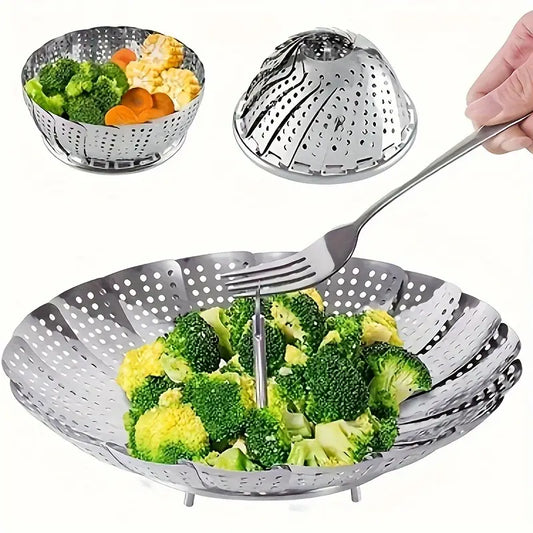 Premium Stainless Steel Vegetable Steamer Basket – Adjustable, Foldable Design for Broccoli & Veggies, Versatile & Durable Kitchen Essential