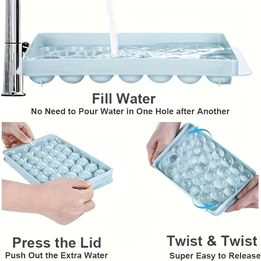 BUY1 GET1 FREE Premium Ice Trays – 33 Diamond Spheres, Stackable, Pastel Pink-Blue-Green, Easy-Release, Food-Grade, Perfect for Cocktails.