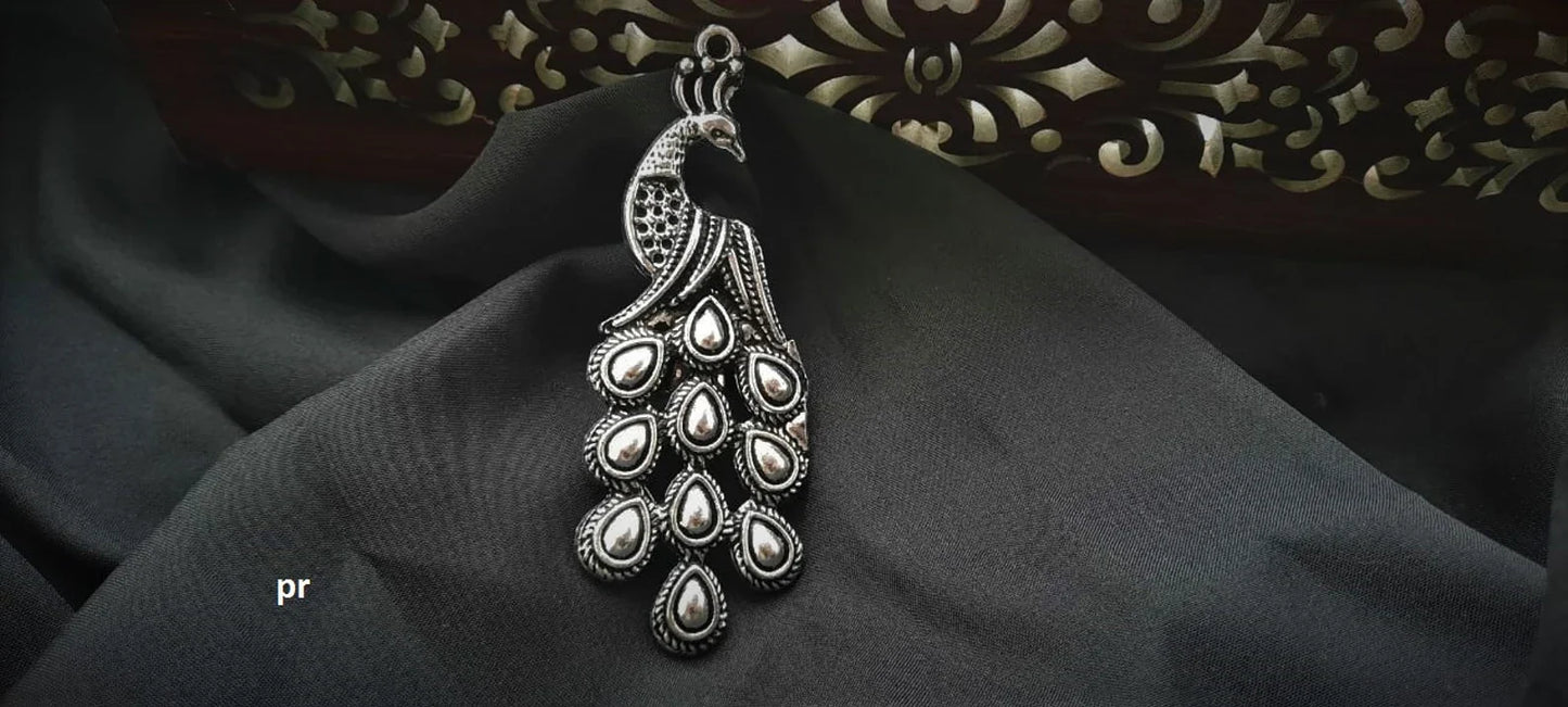Peacock Style Oxidised Silver Plated Adjustable Big Ring – Lightweight Bollywood Statement Ring for Girls & Women