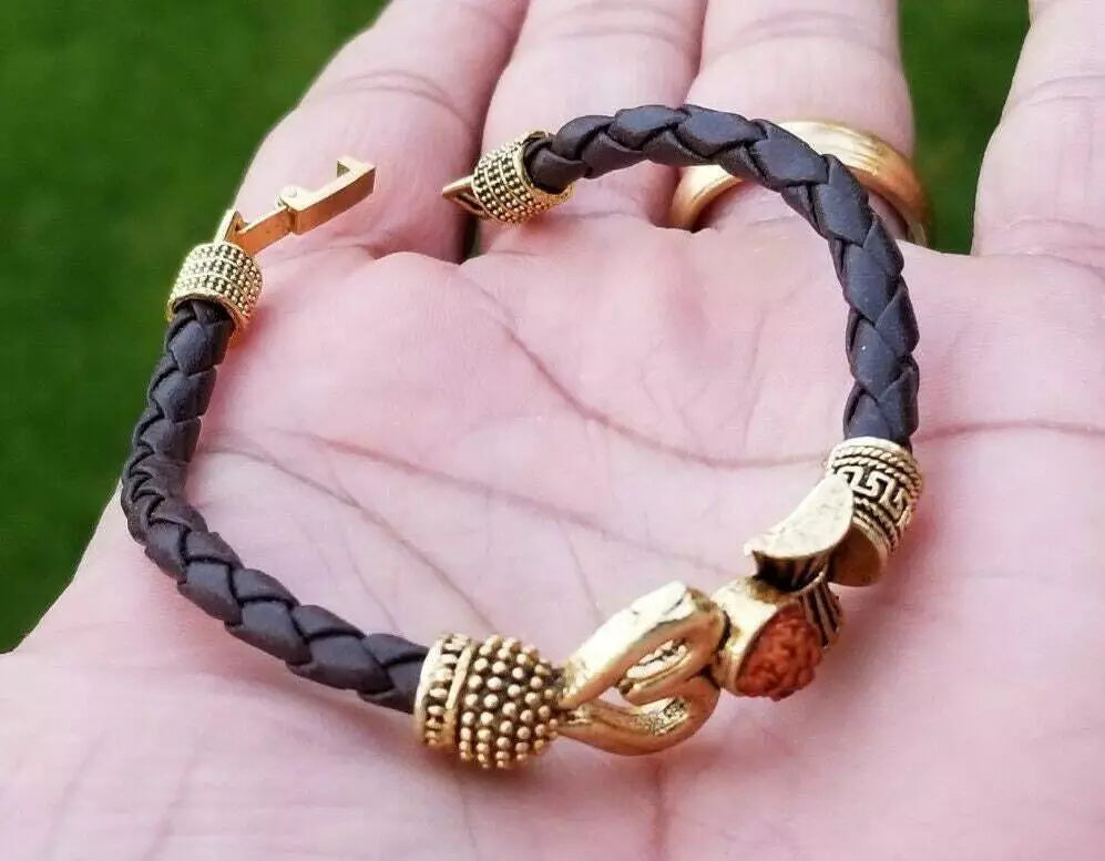 BUY 1 GET 1 FREE - Om Shiva Bracelet Kara Hindu Kada Trishul Trident Rudraksha Beads Shiv Bangle