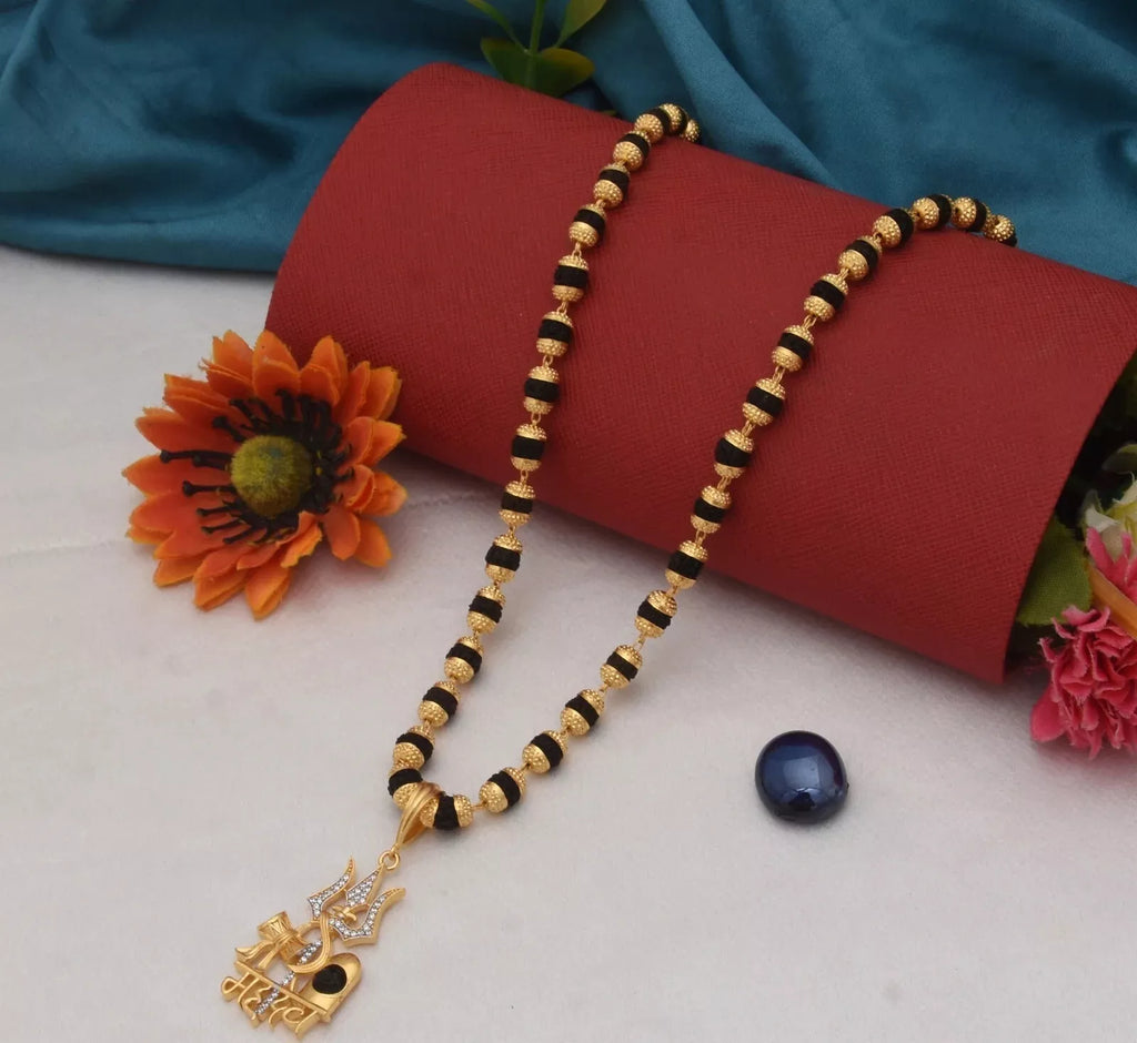 24k Gold Plated Mahadev Rudraksha Mala with Pendant