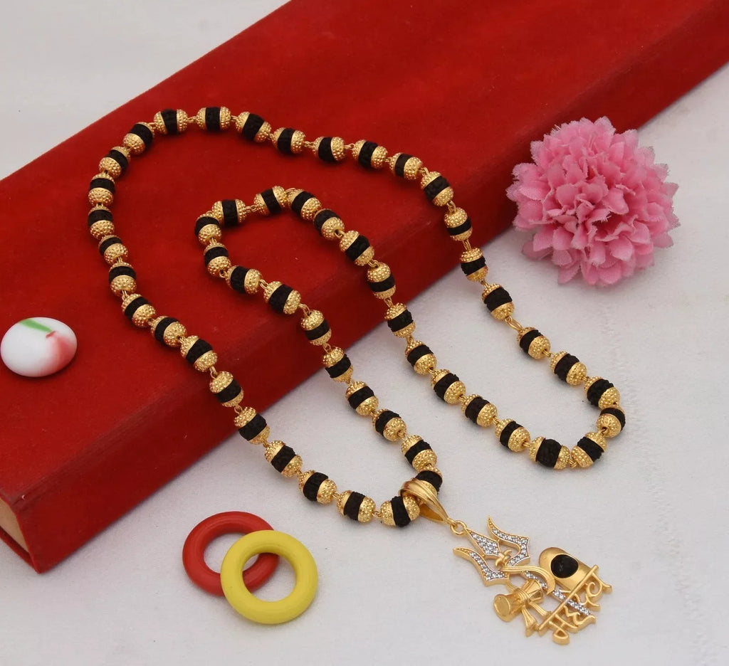 24k Gold Plated Mahadev Rudraksha Mala with Pendant