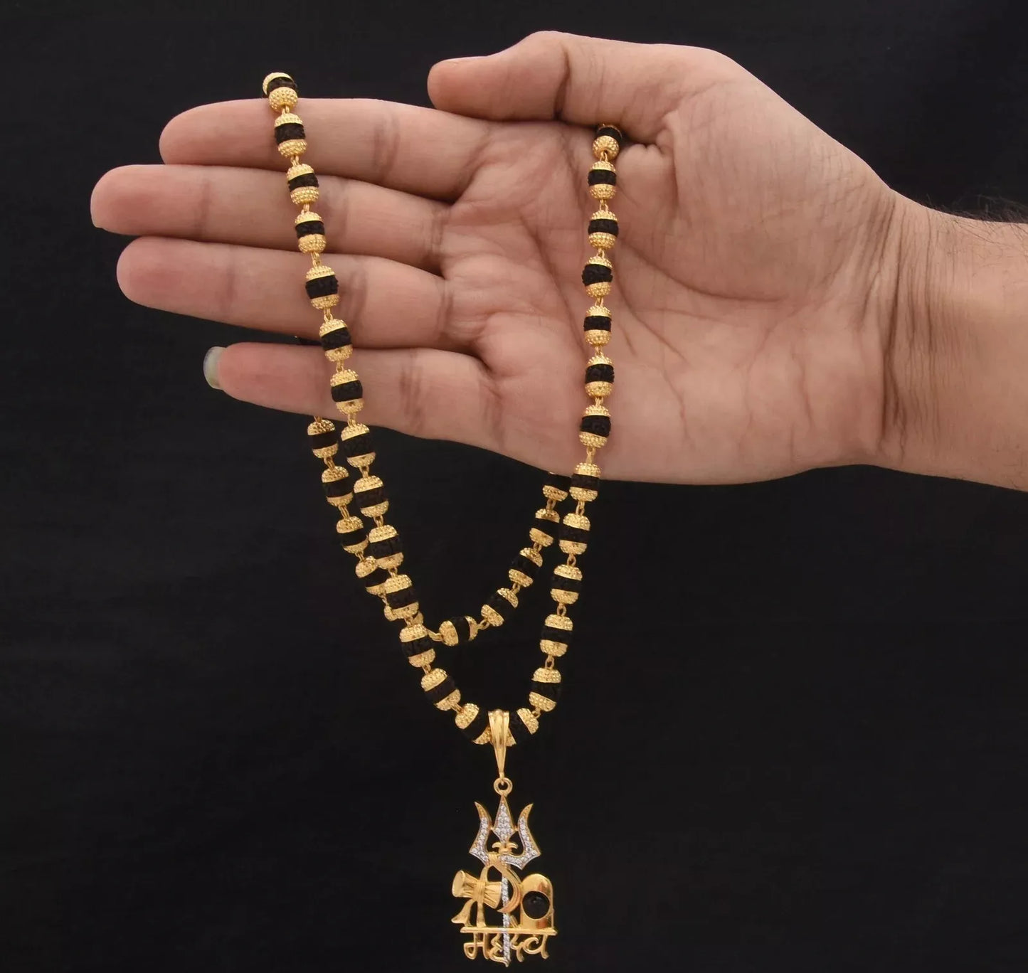24k Gold Plated Mahadev Rudraksha Mala with Pendant