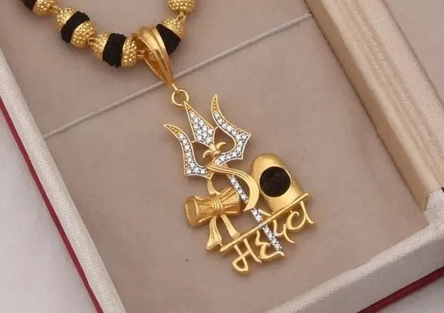 24k Gold Plated Mahadev Rudraksha Mala with Pendant