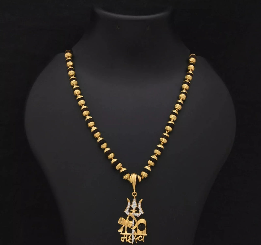 24k Gold Plated Mahadev Rudraksha Mala with Pendant