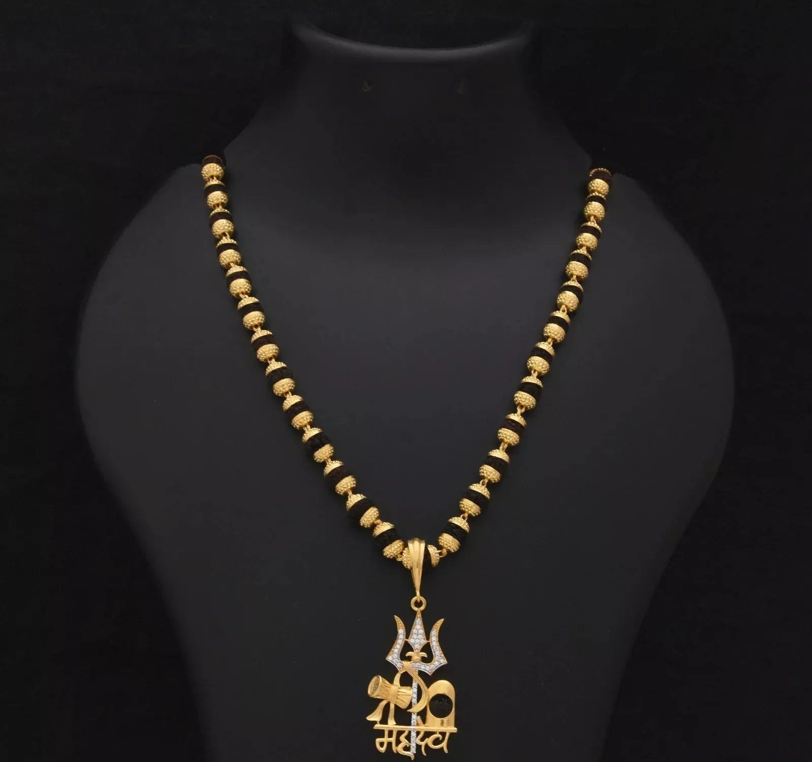24k Gold Plated Mahadev Rudraksha Mala with Pendant