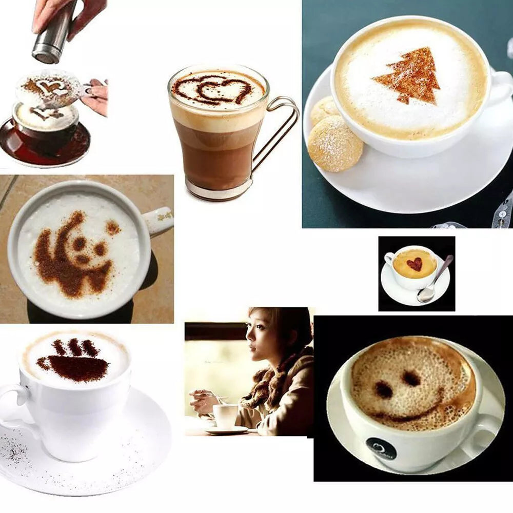 16-Piece Cappuccino Coffee Decorating Stencil Set – Latte Art Molds for Barista-Quality Designs and Stunning Coffee Creations