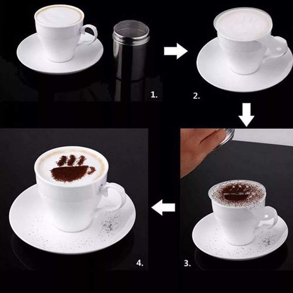 16-Piece Cappuccino Coffee Decorating Stencil Set – Latte Art Molds for Barista-Quality Designs and Stunning Coffee Creations